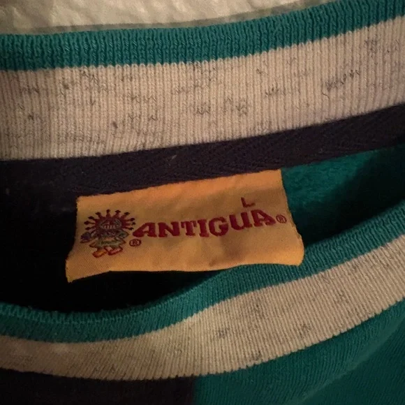 Antigua Men's Teal and Cream Colorblock Crewneck Sweater - Picture 3 of 4